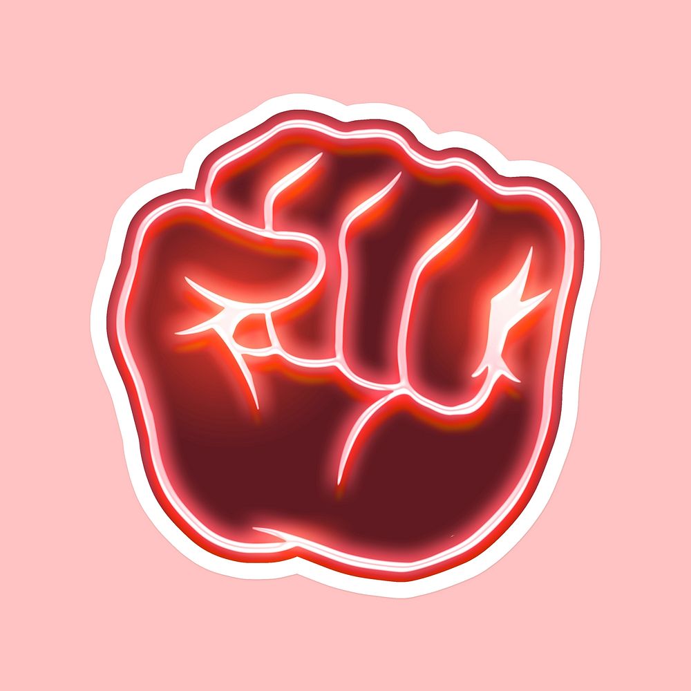 Neon red raised fist sticker overlay design resource 
