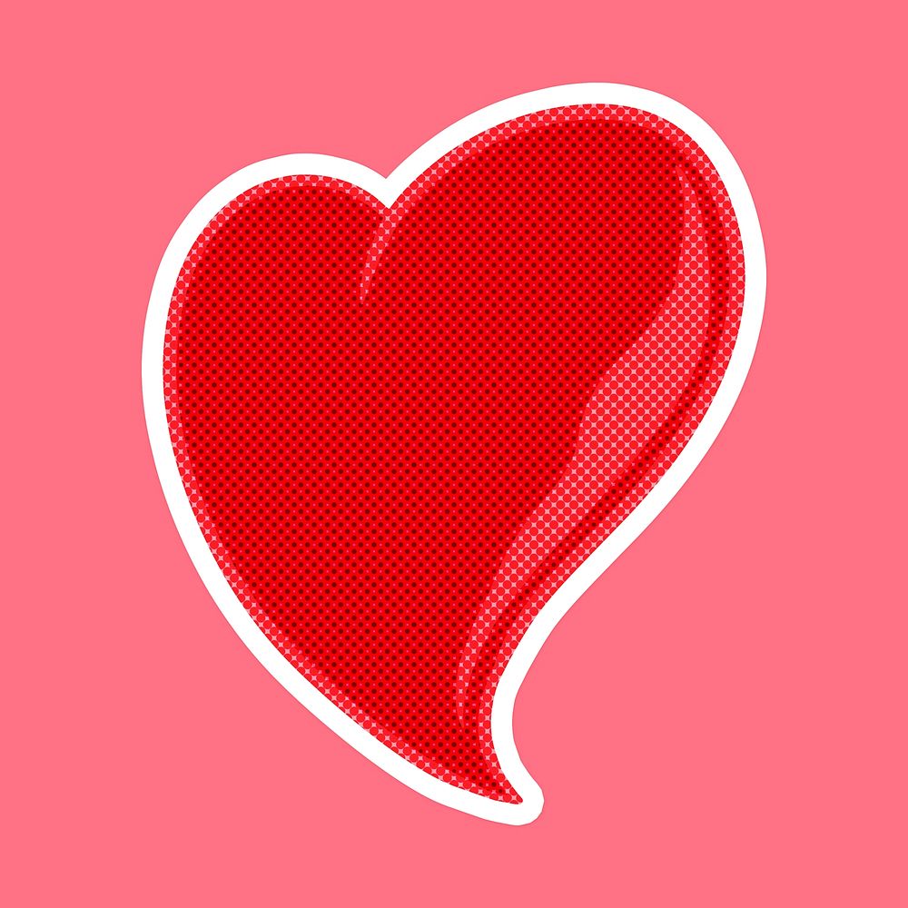 Pop art style red heart sticker overlay with halftone effects design resource