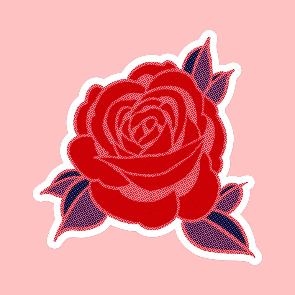 Red rose flower sticker with a white border