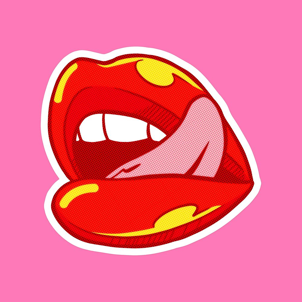 Lips with tongue licking sticker with a white border