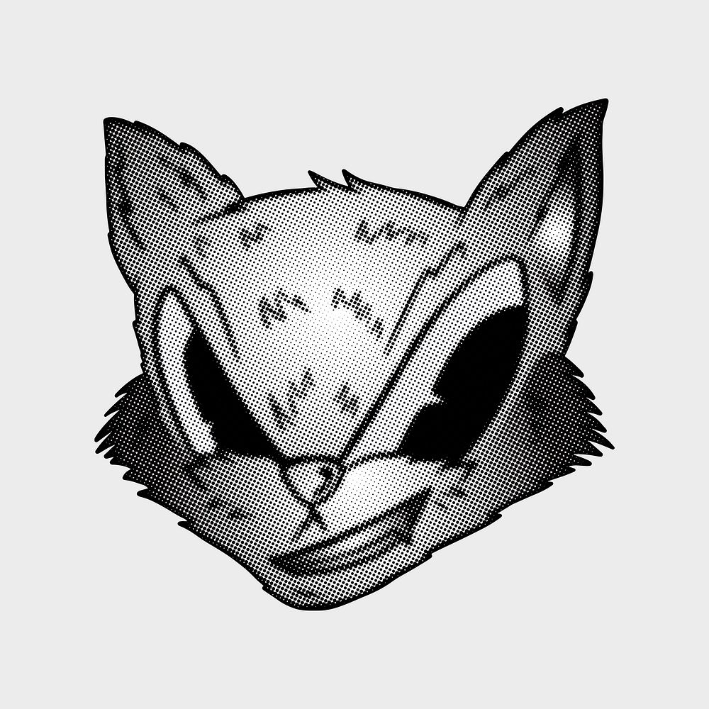 Black and white cunning fox sticker design element