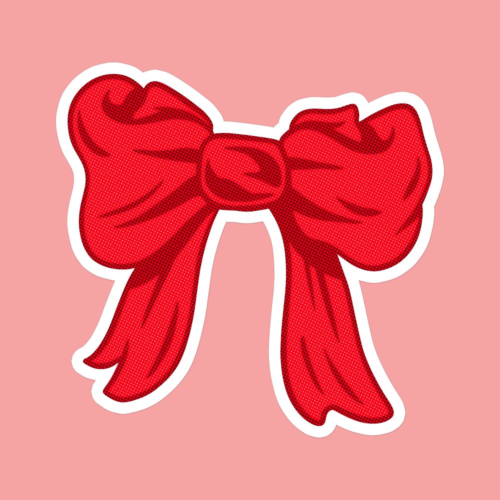 Red bow sticker  with a white border