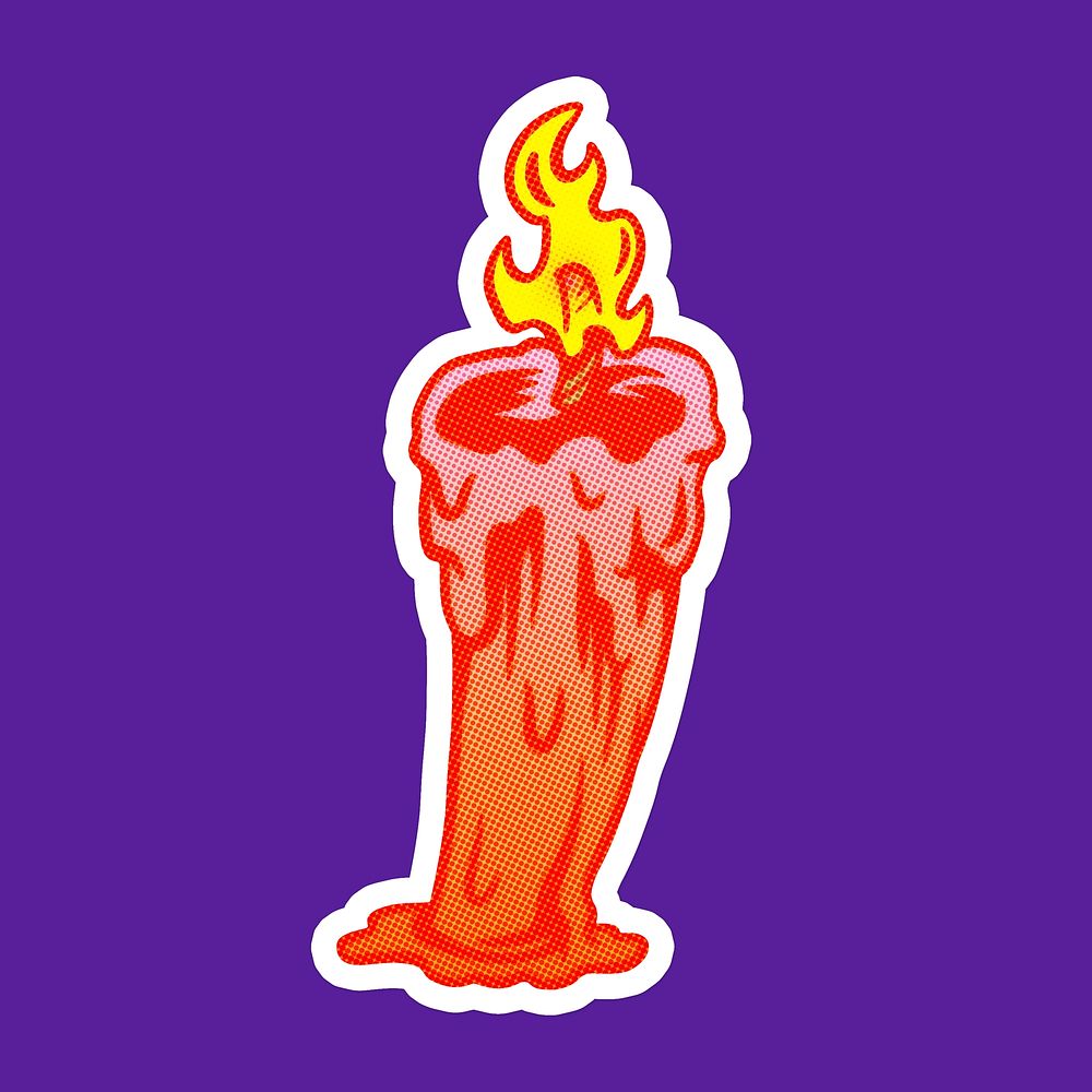 Red candle with flame sticker  with a white border
