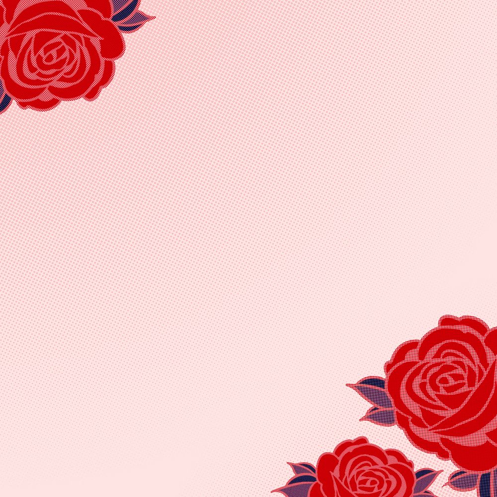 Pop art red rose border on a pink background