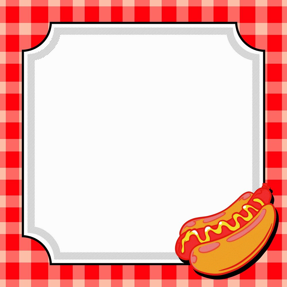 Pop art hot dog on a plaid patterned frame