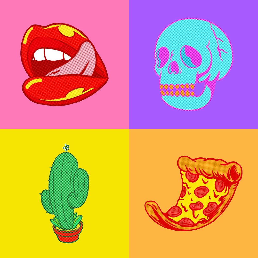 Cool colorful sticker set desgin resources