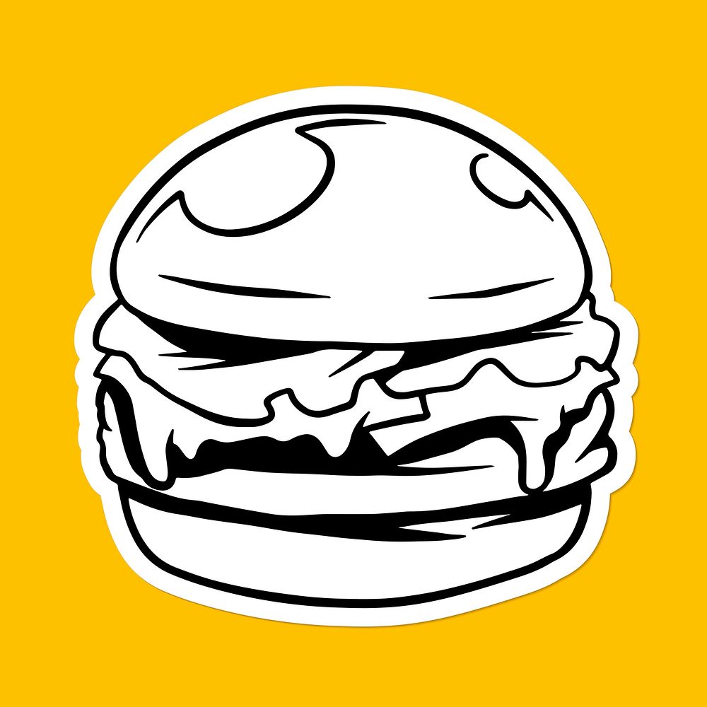White cheeseburger sticker with a white border on a yellow background vector