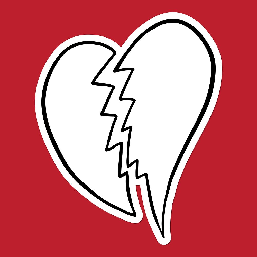 White broken heart sticker with a white border  on a redbackground vector