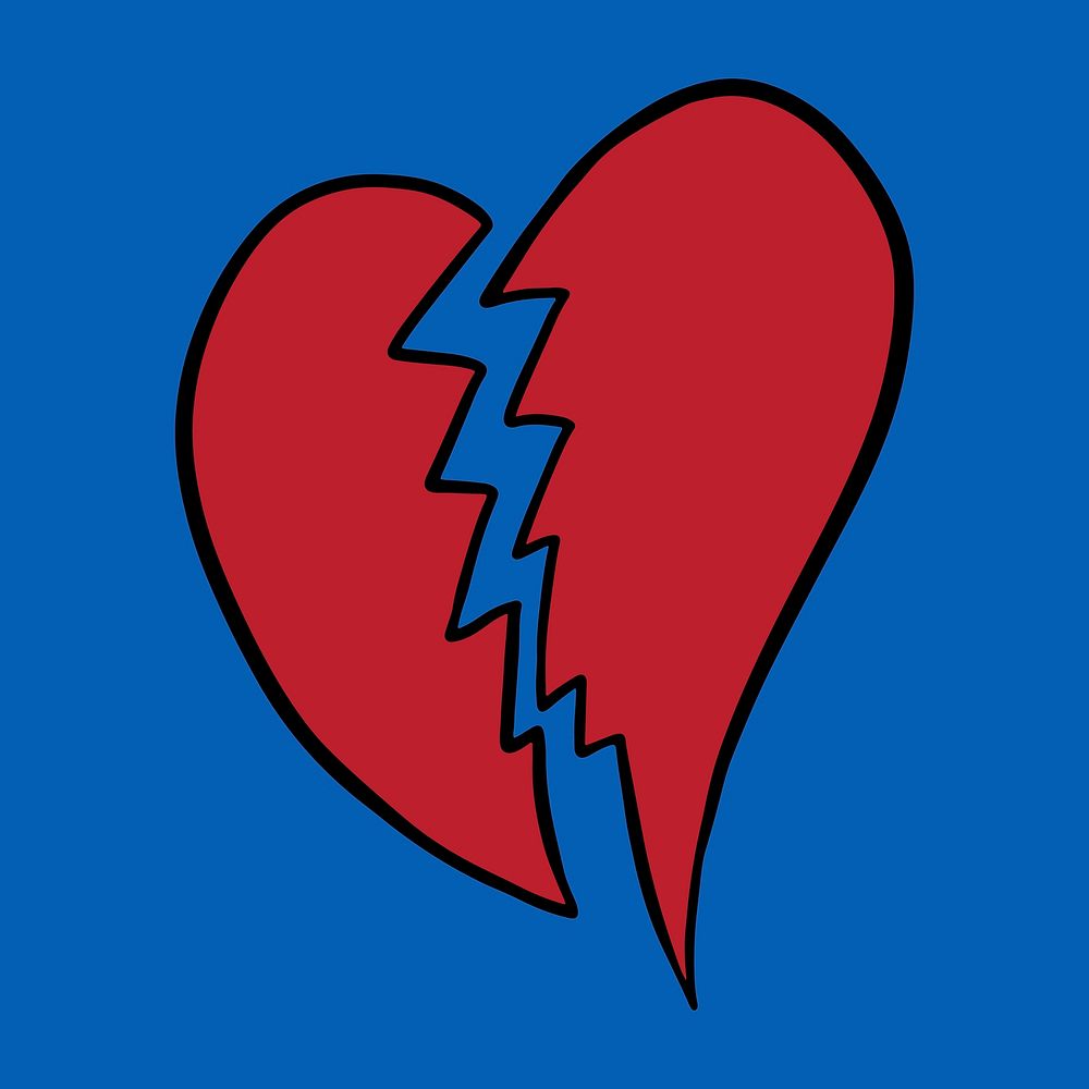 Red broken heart sticker  on a blue background vector