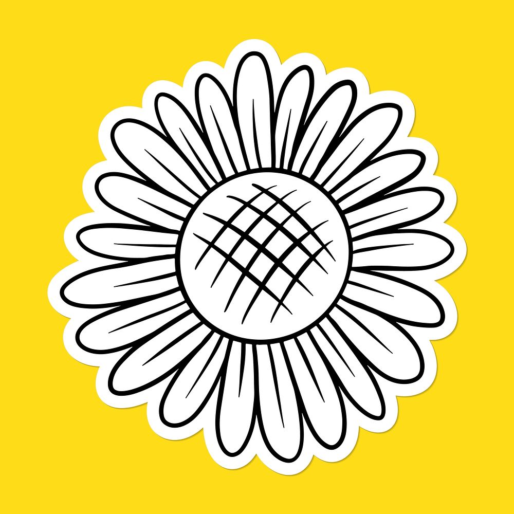 White daisy flower sticker with a white border on a yellow background vector