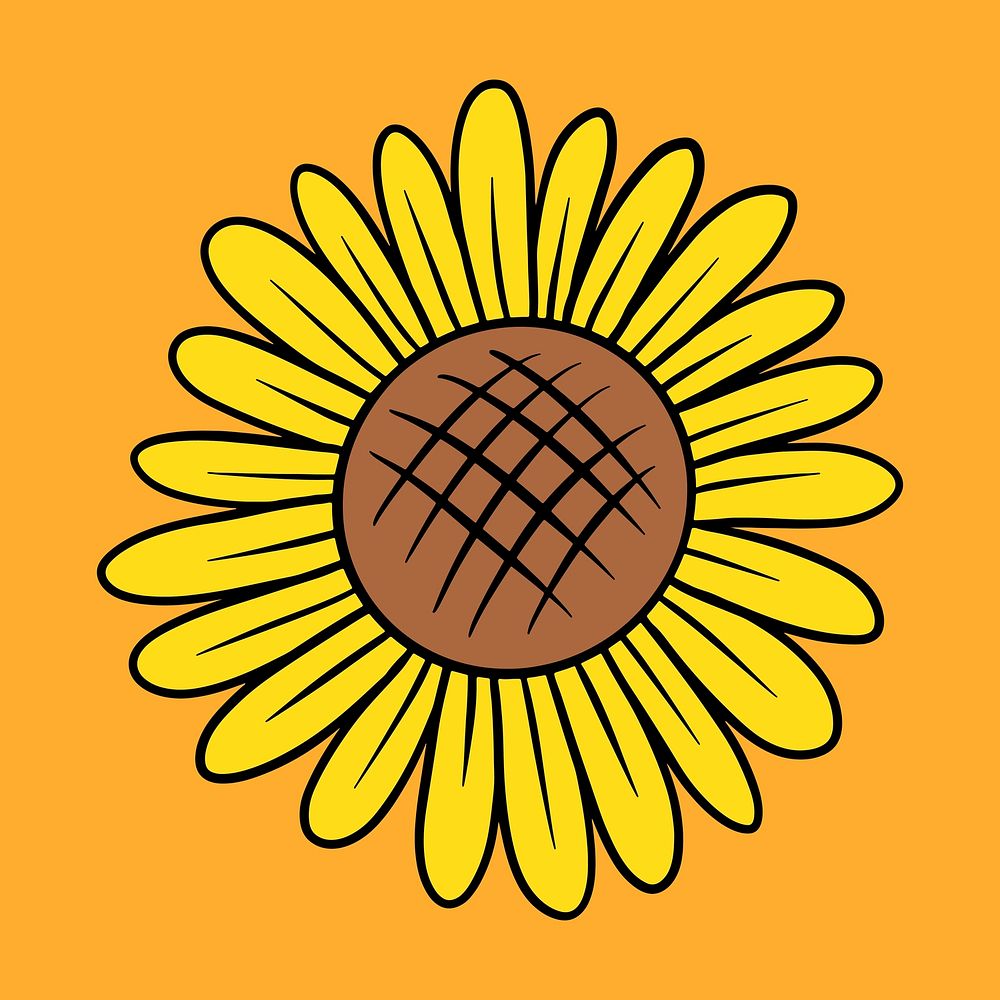 Cute sunflower sticker on an orange background vector