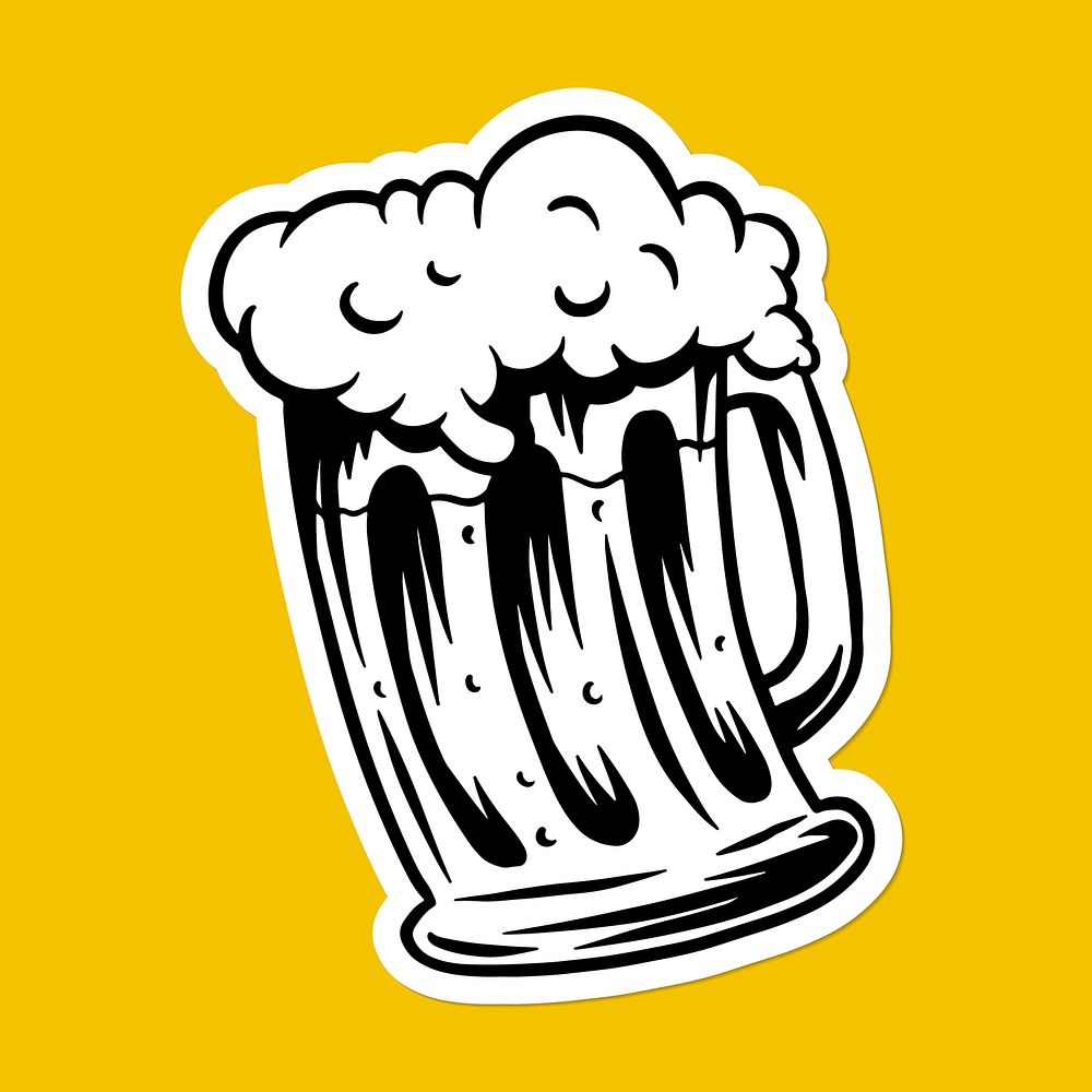 Foamy beer sticker with a white border on a yellow background vector