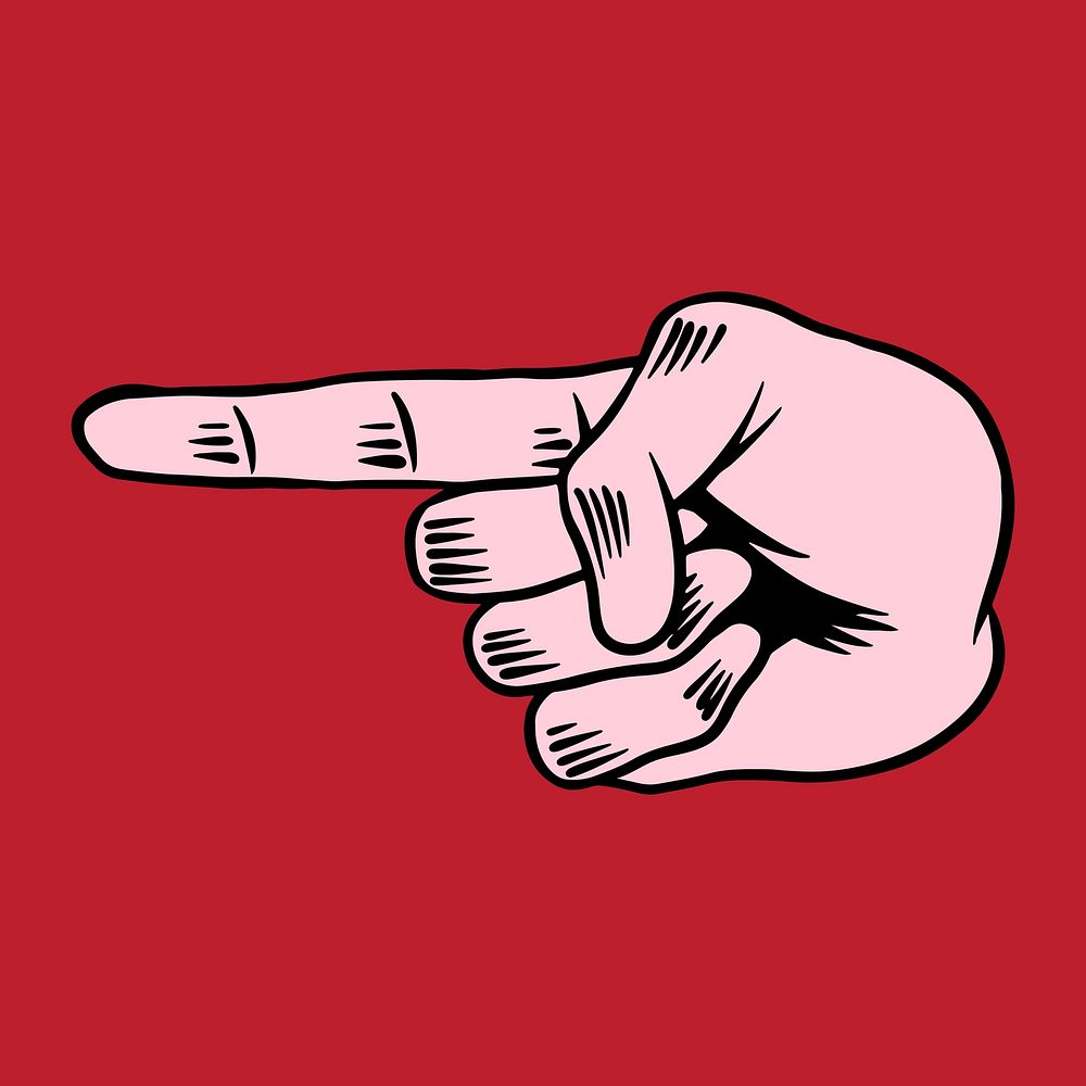 Cool pop art pointing finger sticker on a red background vector