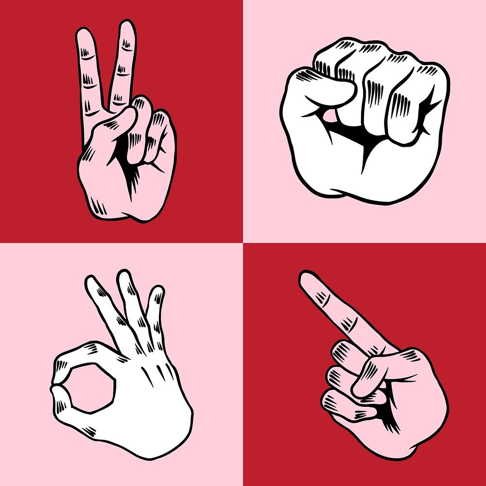 Cool pop art hand sign sticker set vector