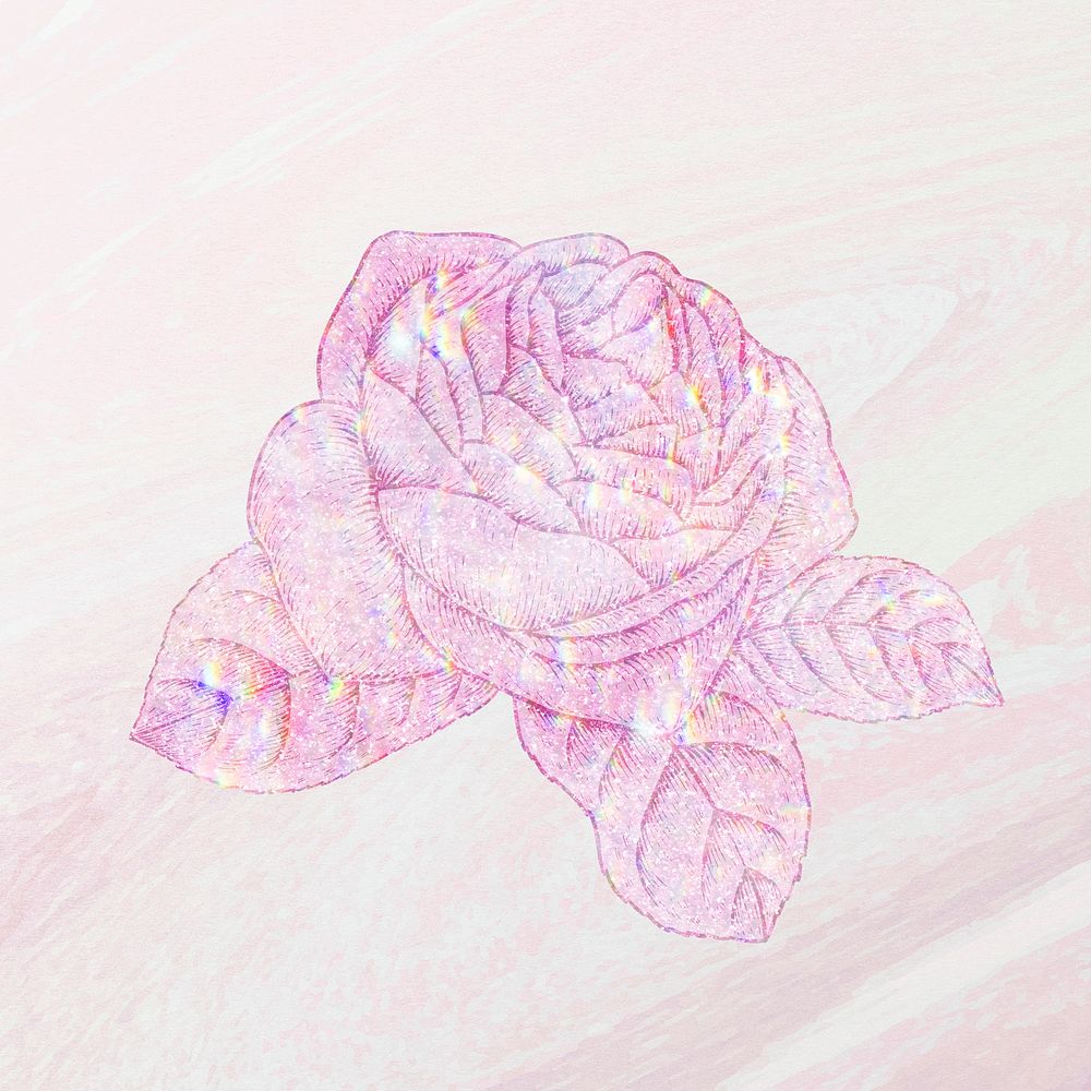 Pink holographic rose sticker overlay design resource 