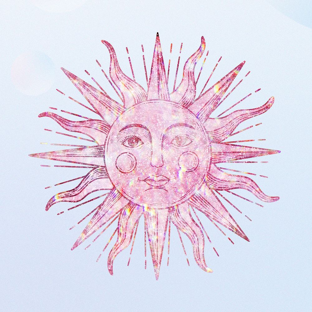 Pink holographic sun with a a face sticker overlay design resource 