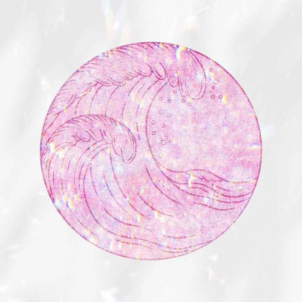 Pink holographic ocean waves sticker overlay design resource 