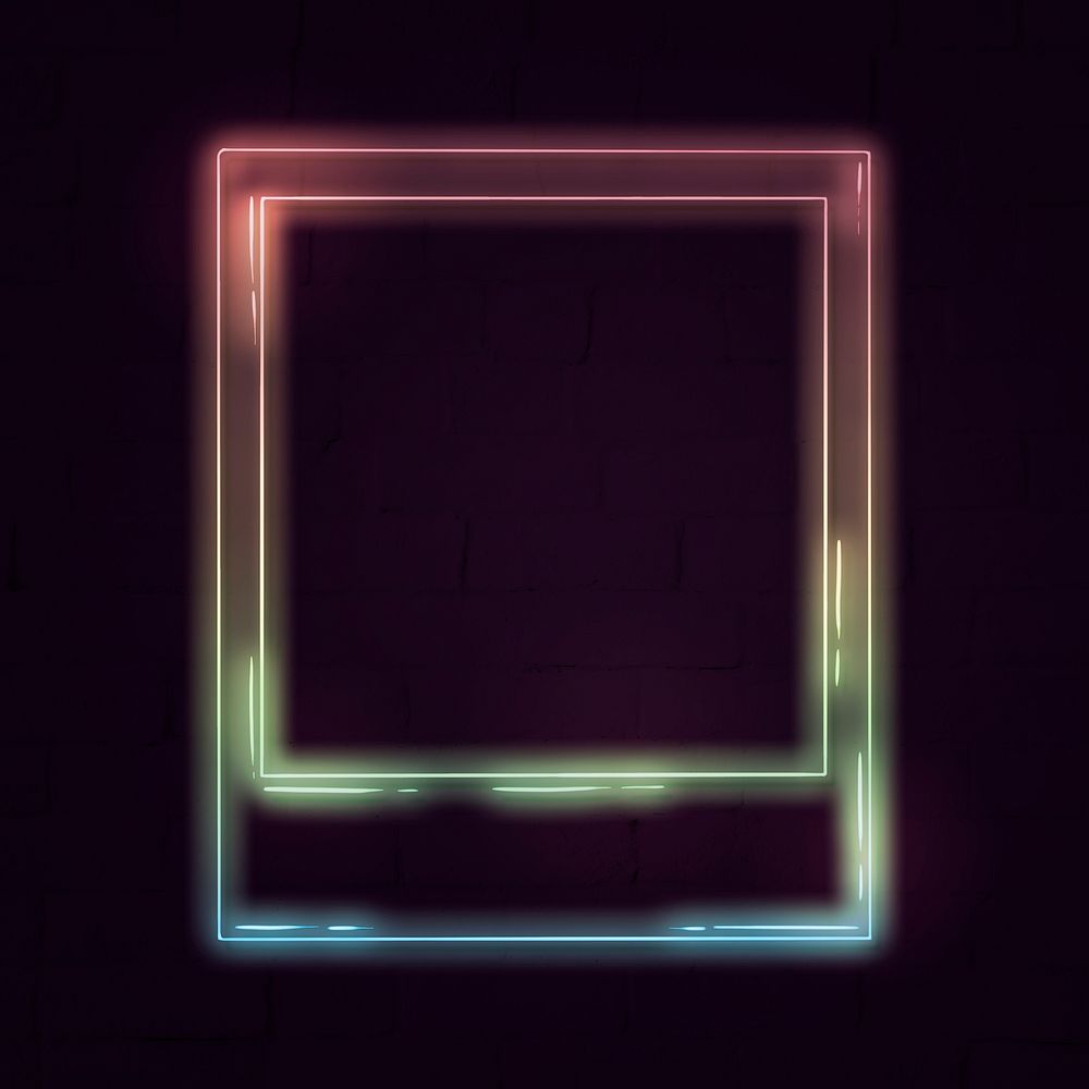 Neon colorful instant photo frame design resource 
