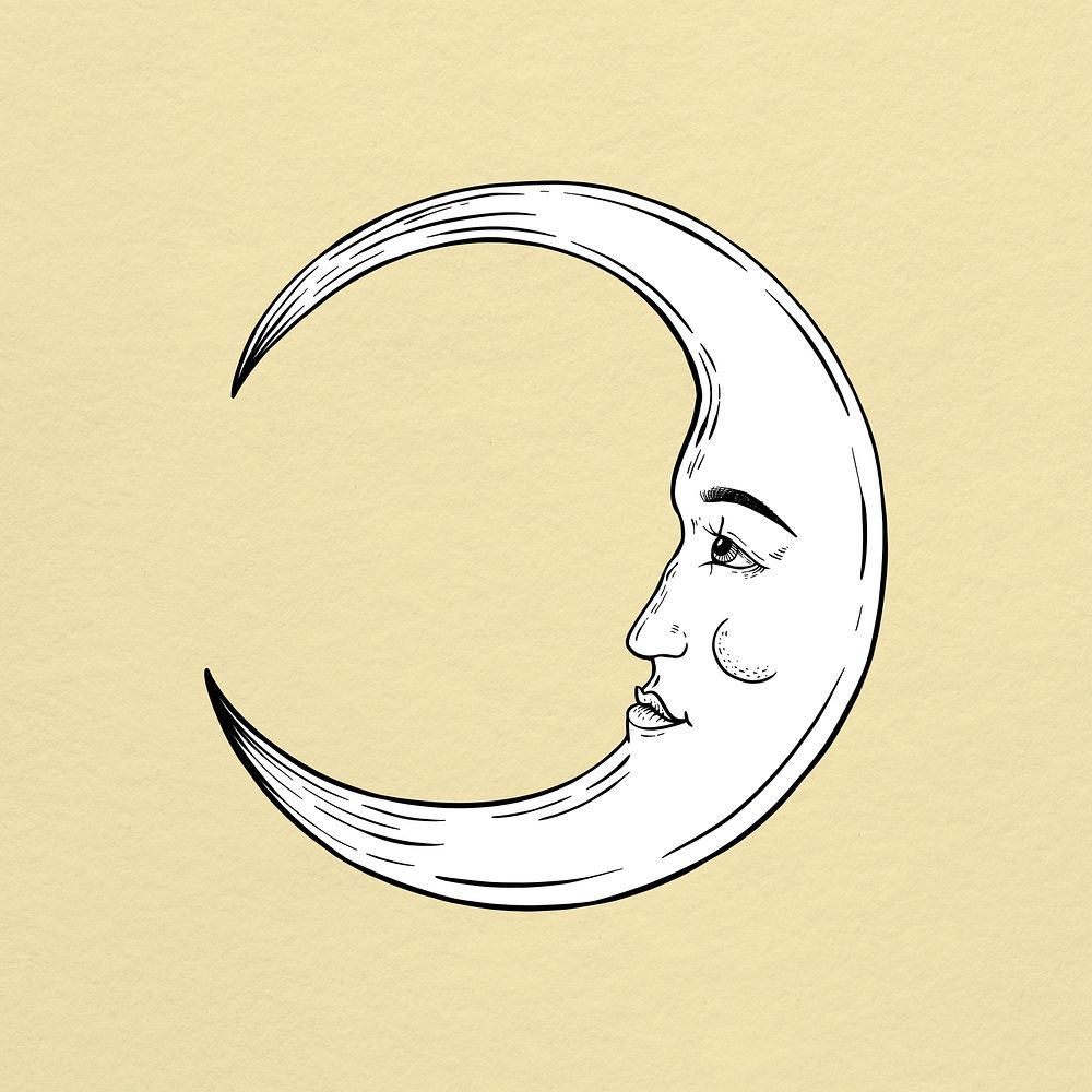 Crescent moon face outline sticker overlay design resource 