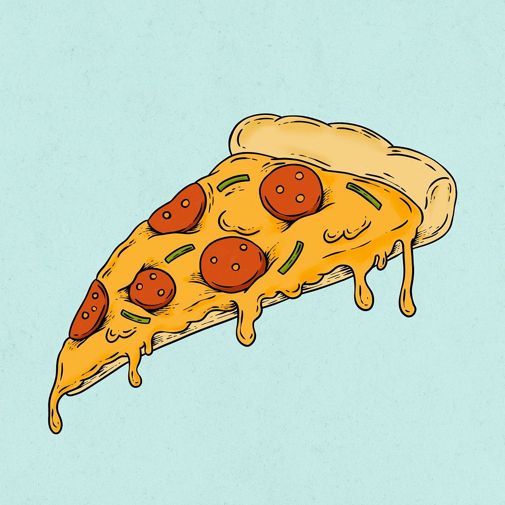 Cheesy pepperoni pizza slice sticker overlay design resource 