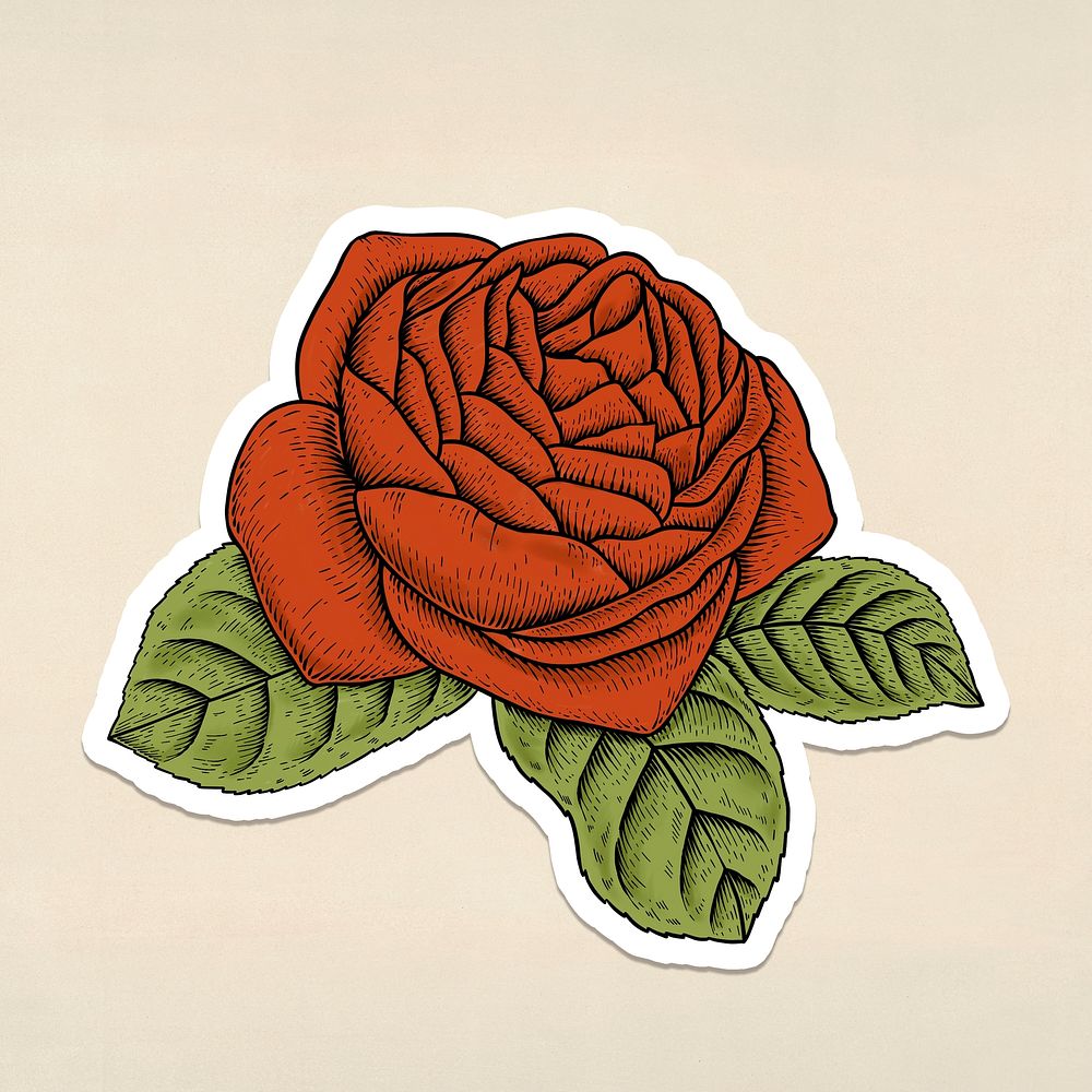 Orange rose flower sticker with a white border design resource