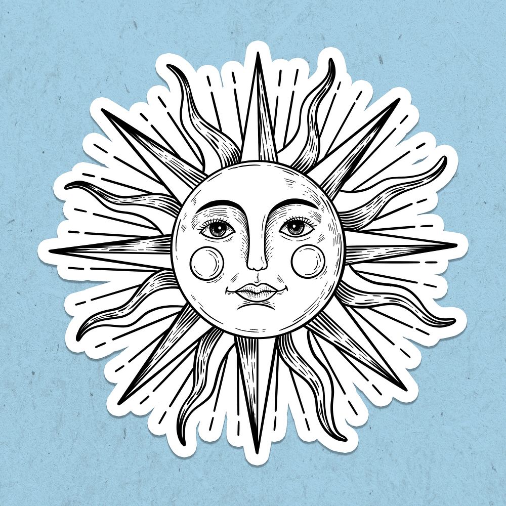 Sun with a face outline sticker overlay with a white border