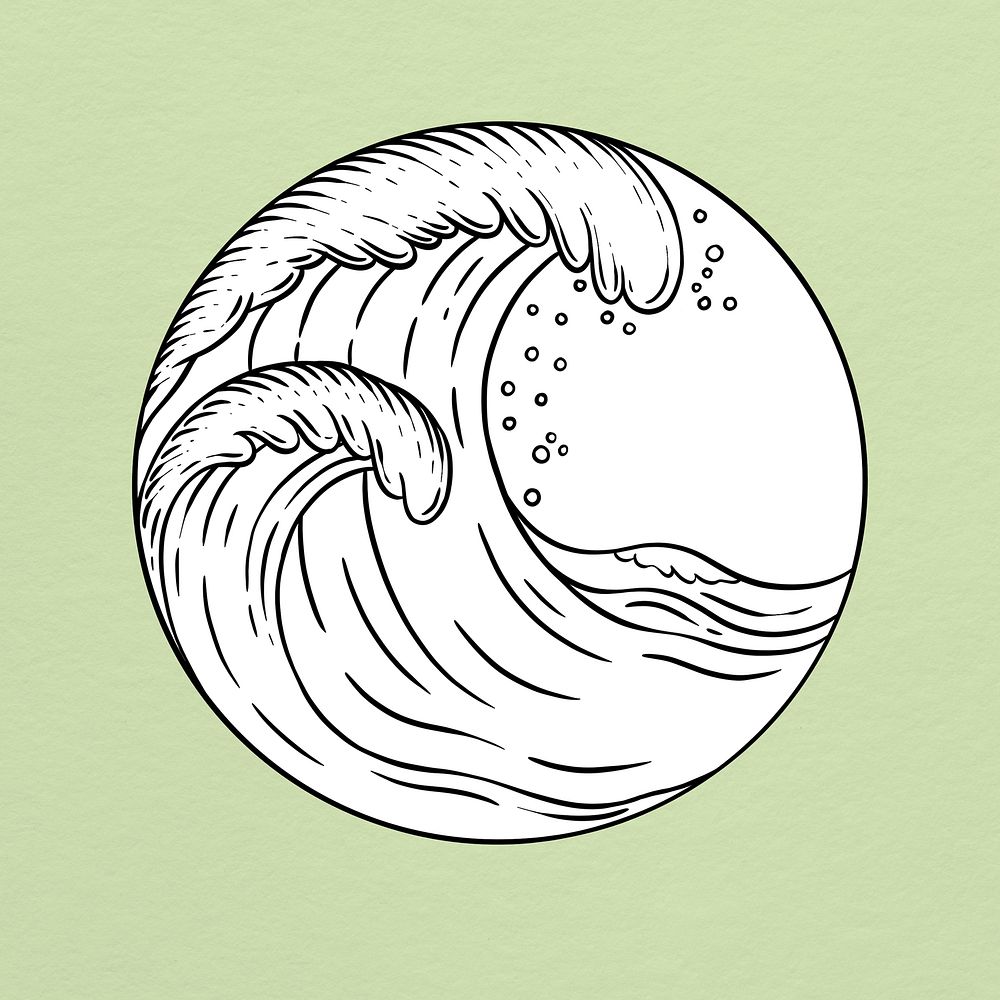 Ocean waves outline sticker overlay on a sage green background 