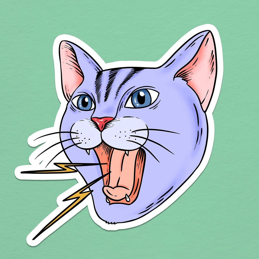 Angry cat sticker overlay on a green background 