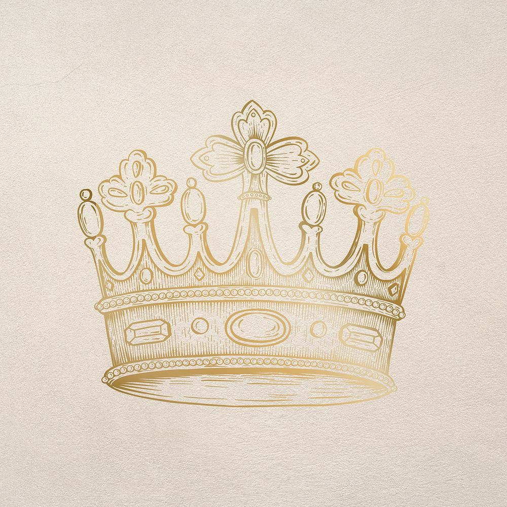 Golden crown sticker overlay on a beige background 
