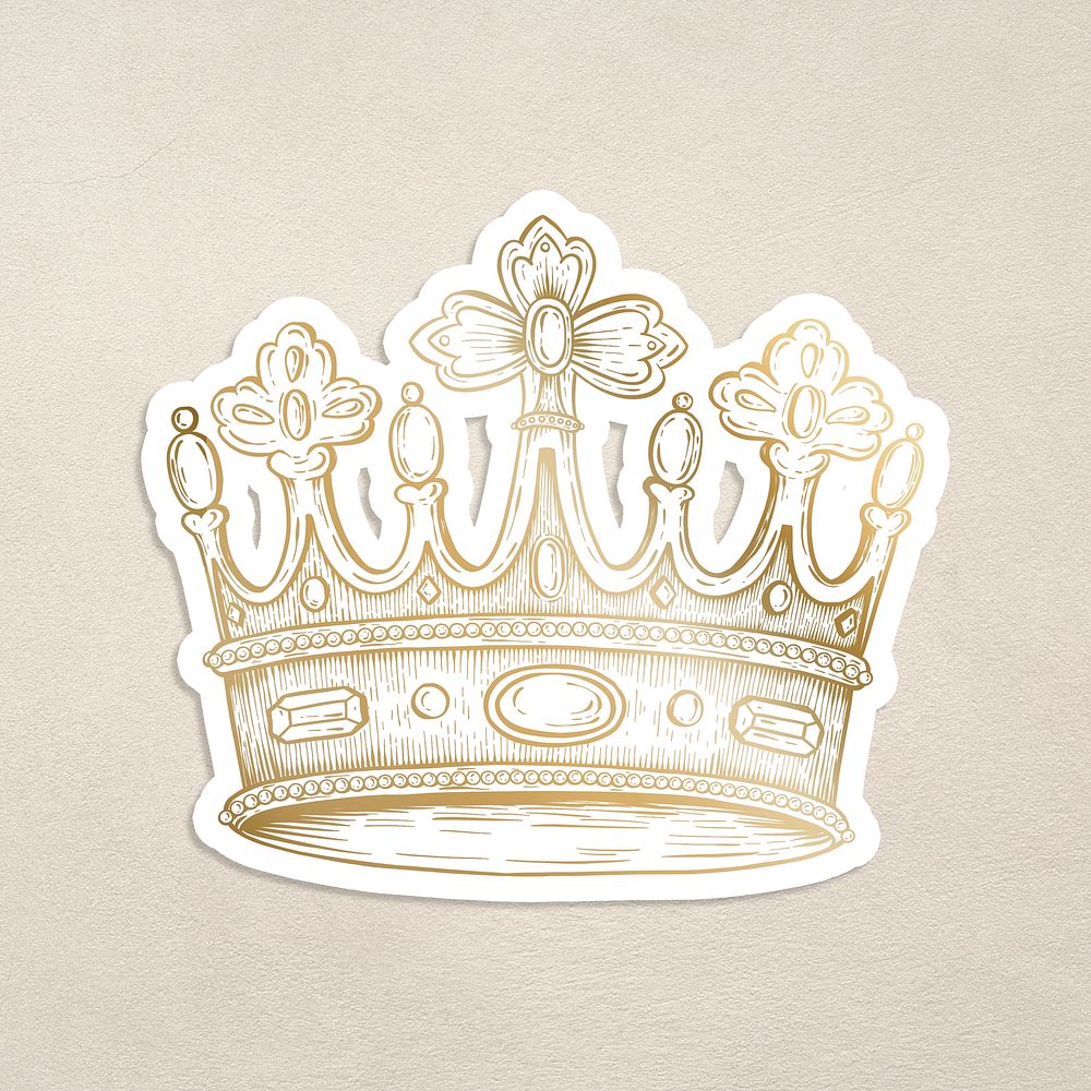 Golden crown sticker overlay on a beige background 