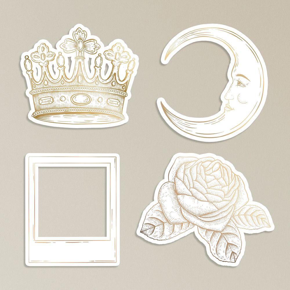 Cute golden sticker overlay set design resource