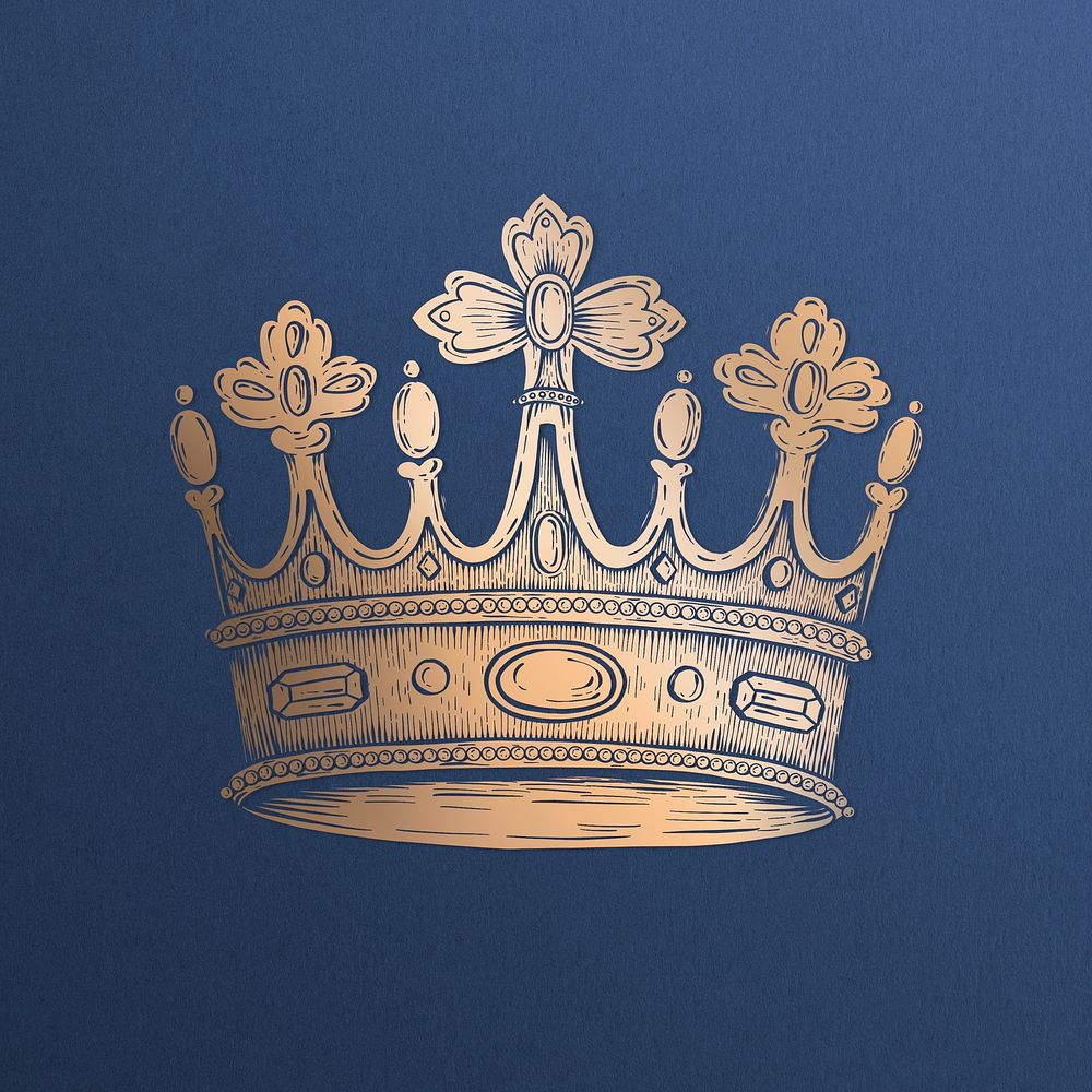 Golden crown sticker overlay on a navy blue background 