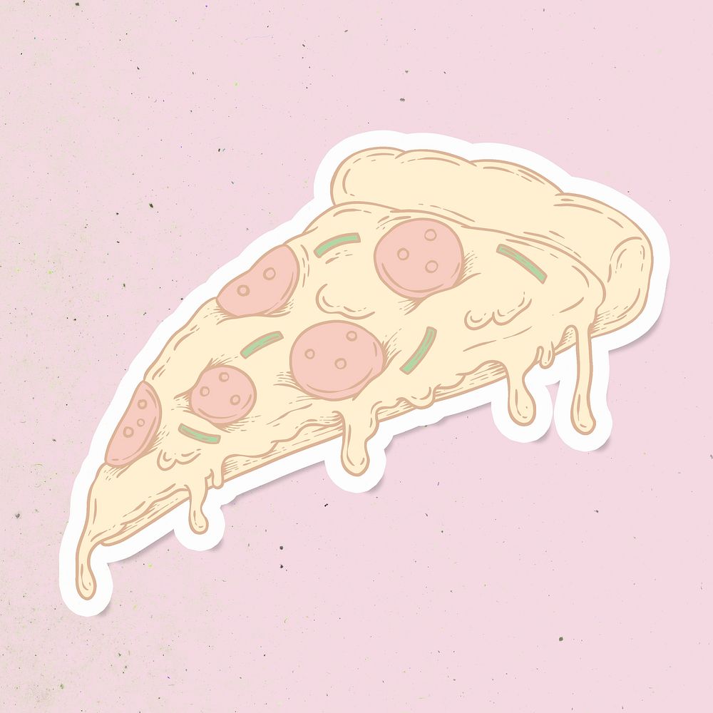 Pepperoni pizza slice sticker overlay with a white border design resource