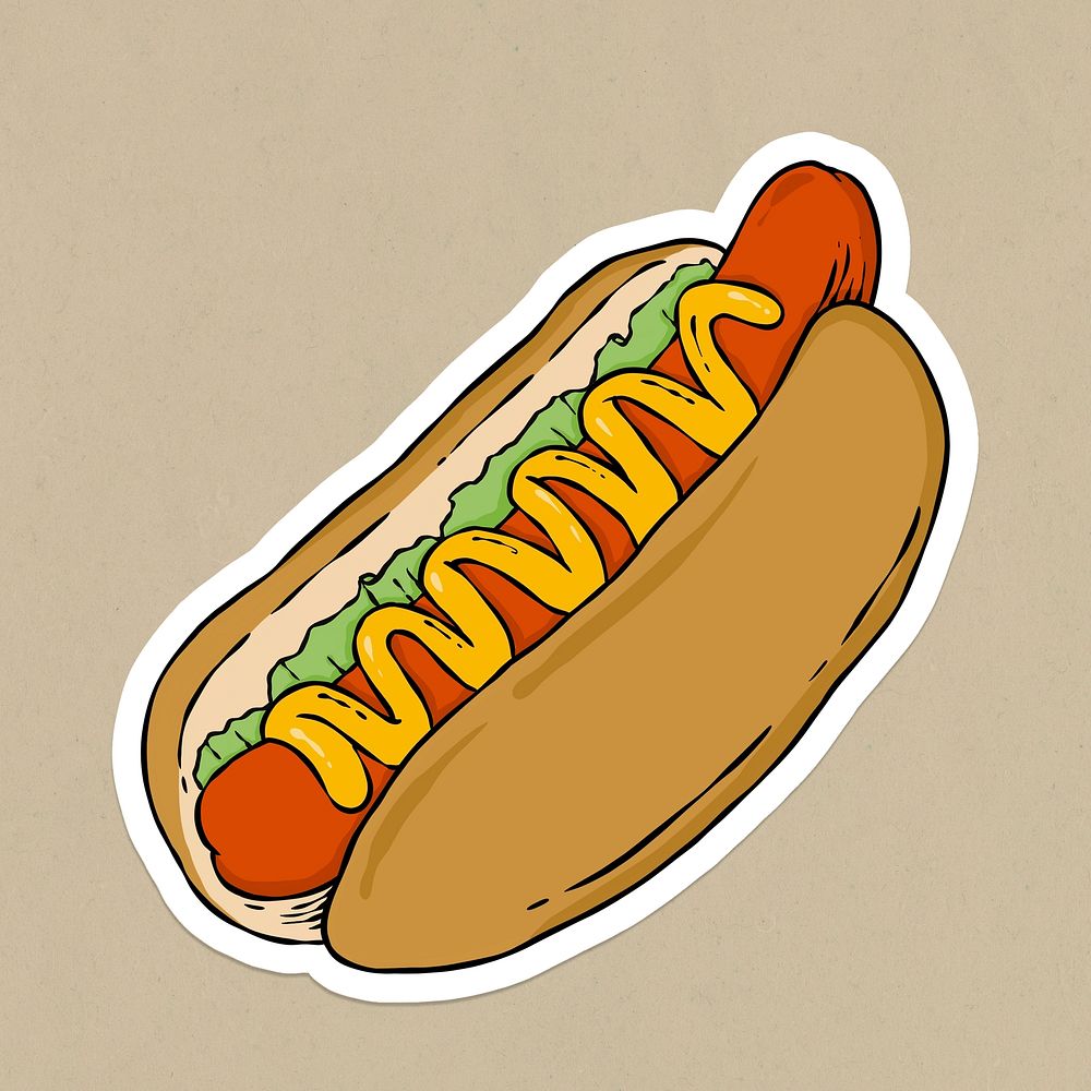Yummy hotdog in a bun sticker psd