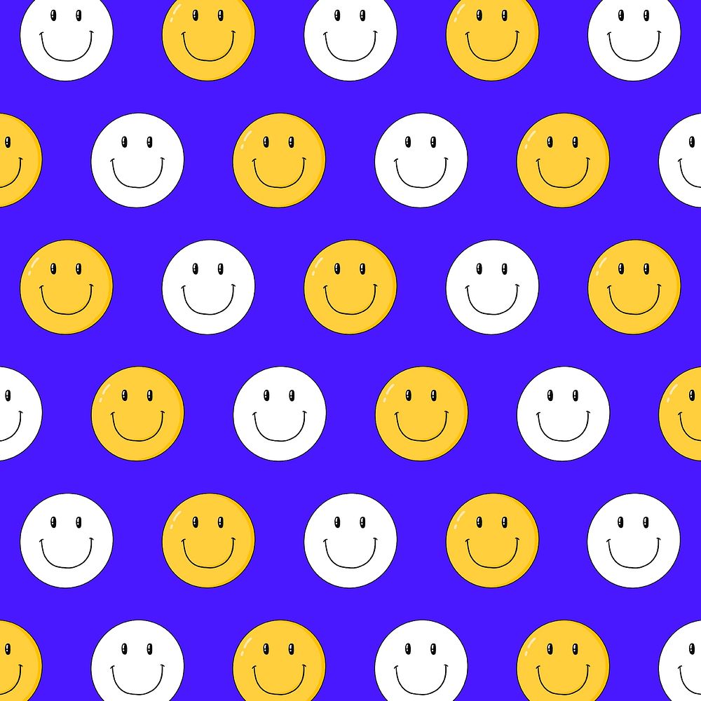 Hand drawn smiley patterned blue background