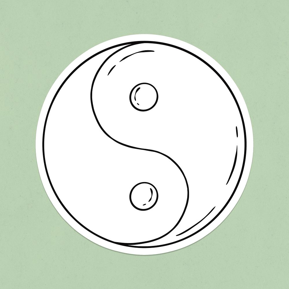 Psd hand drawn yin yang symbol sticker