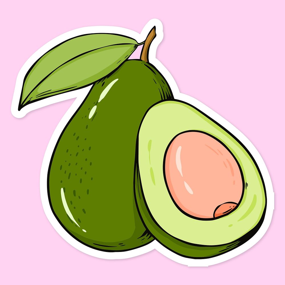 Cartoon sticker avocado hand drawn clipart