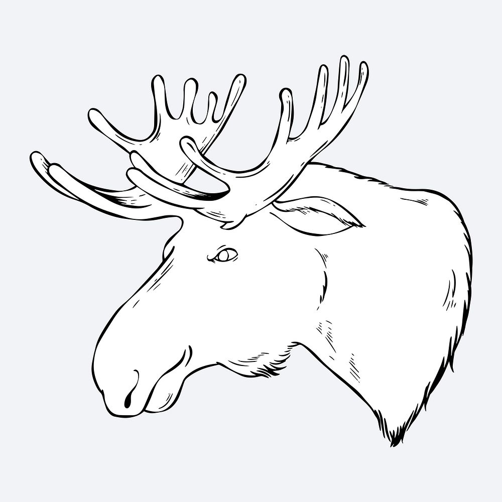 Vector vintage moose black and white clipart
