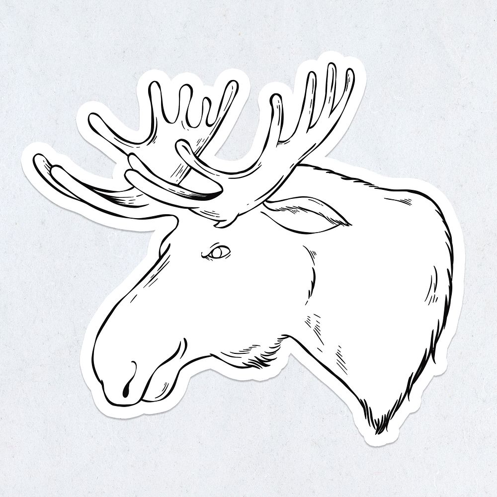 Psd cartoon sticker hand drawn moose clipart black and white