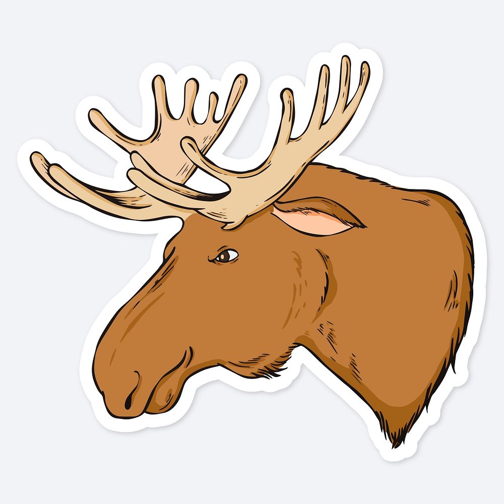 Vector cartoon sticker moose hand drawn clipart