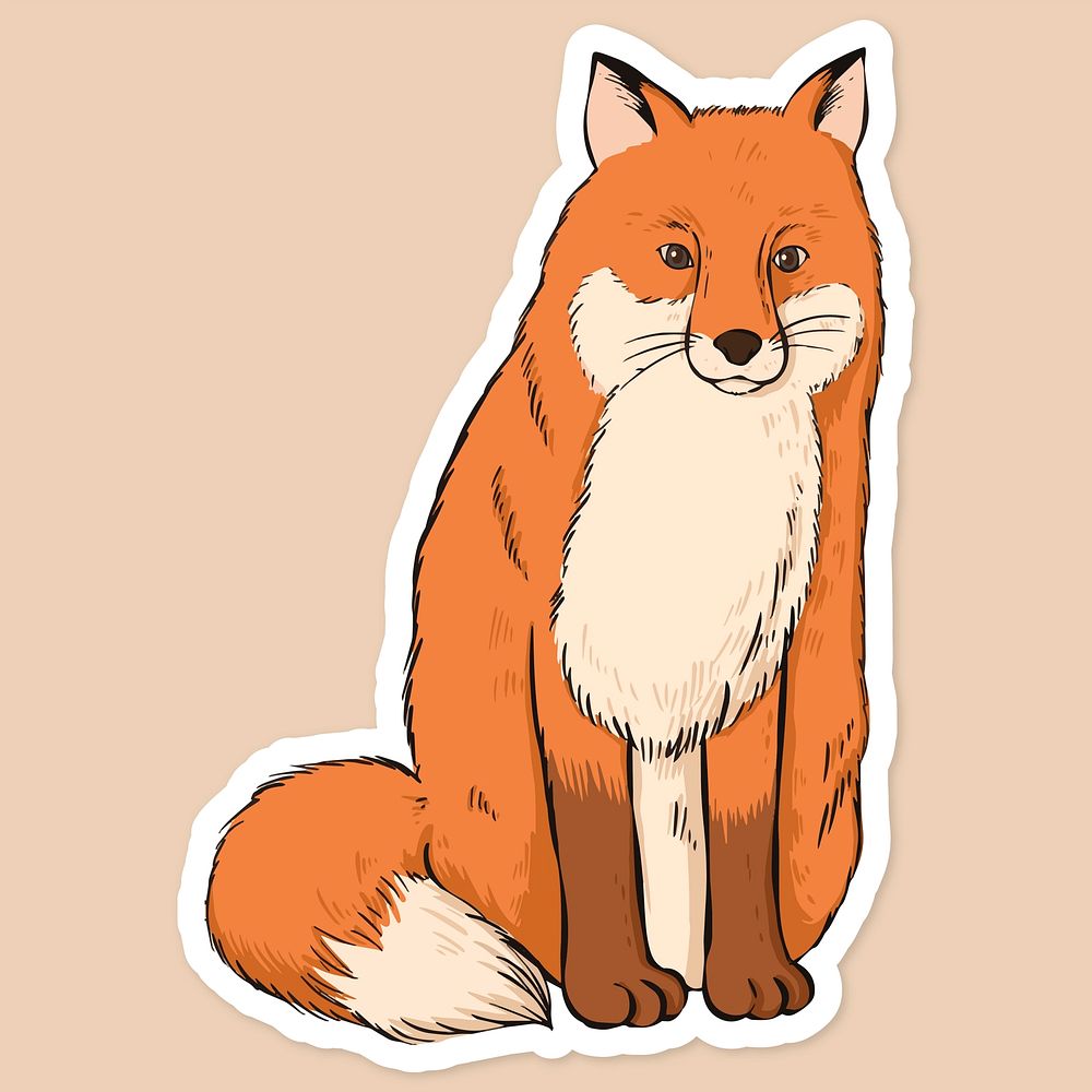 Cartoon sticker fox hand drawn clipart
