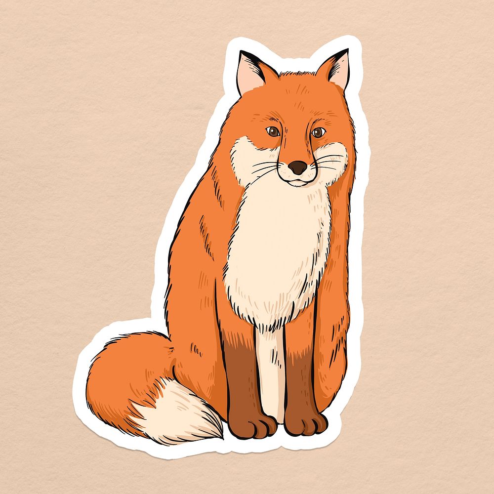 Psd cartoon sticker fox hand drawn clipart