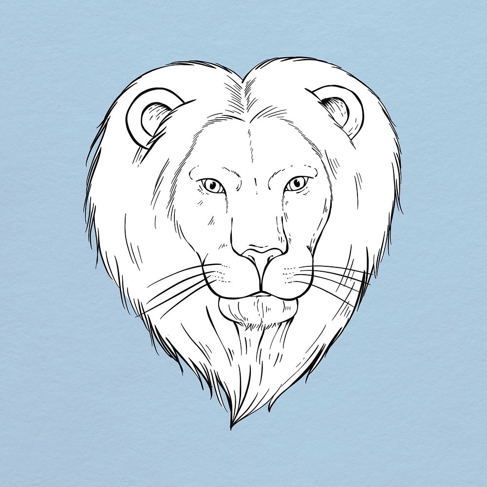 Psd lion cartoon sticker hand drawn clipart black and white