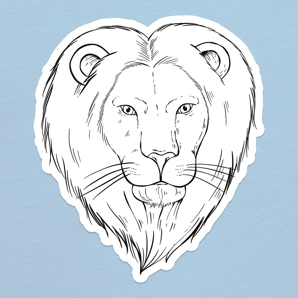 Psd lion cartoon sticker hand drawn clipart black and white