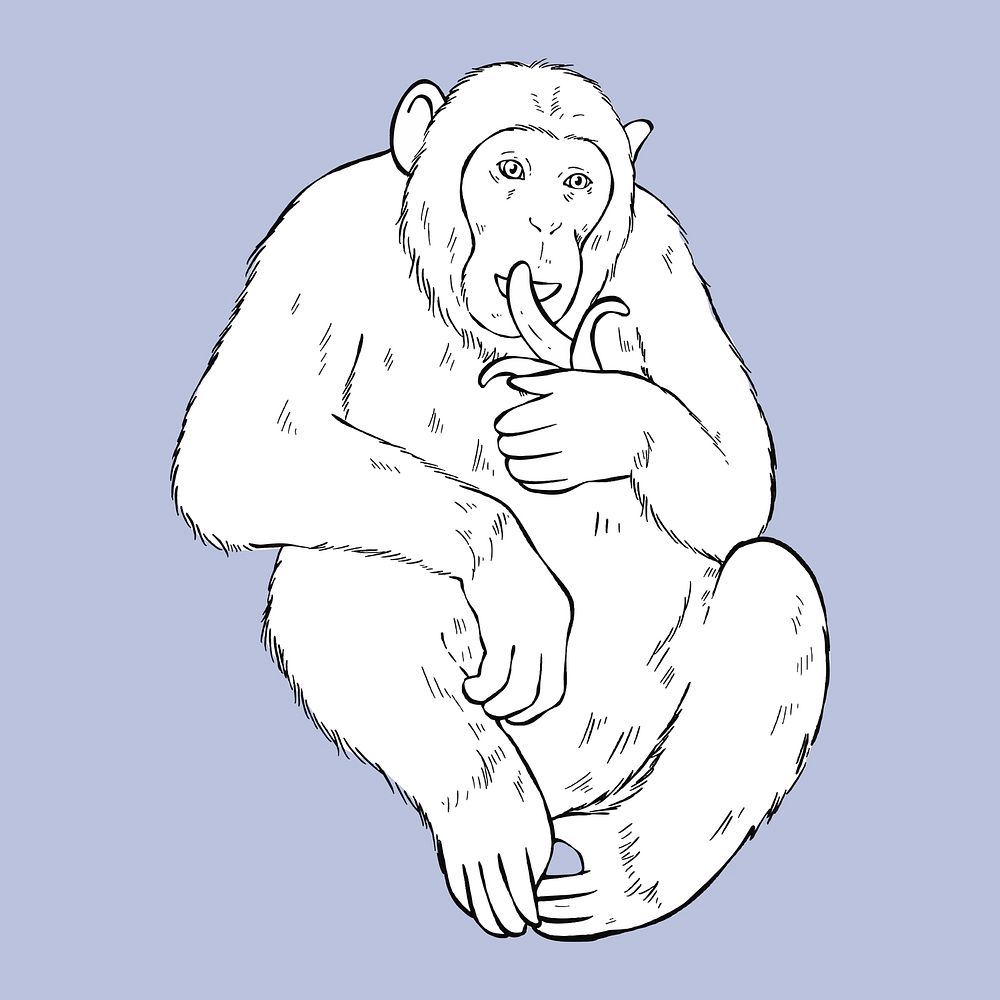 Vintage hand drawn monkey cartoon black and white clipart