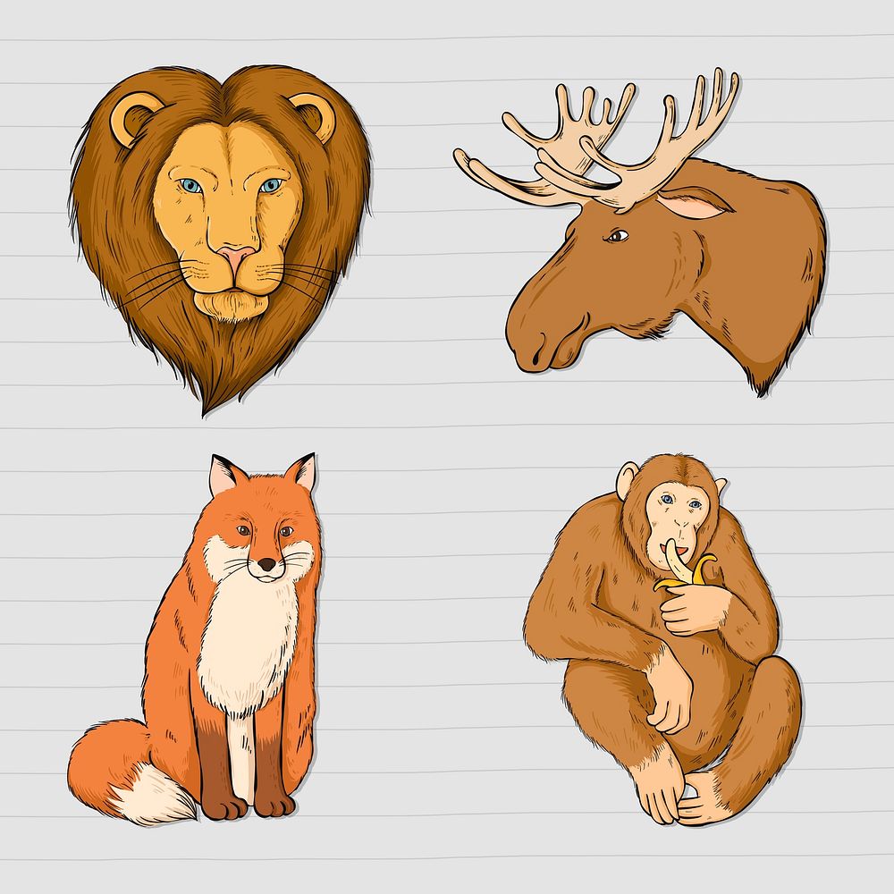 Psd animal sticker colorful set clipart