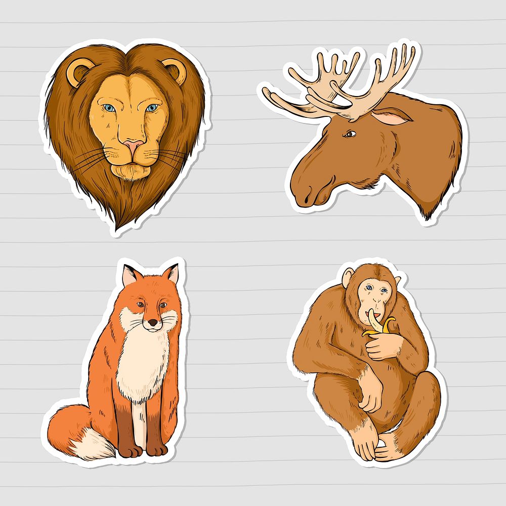 Psd animal sticker colorful set clipart