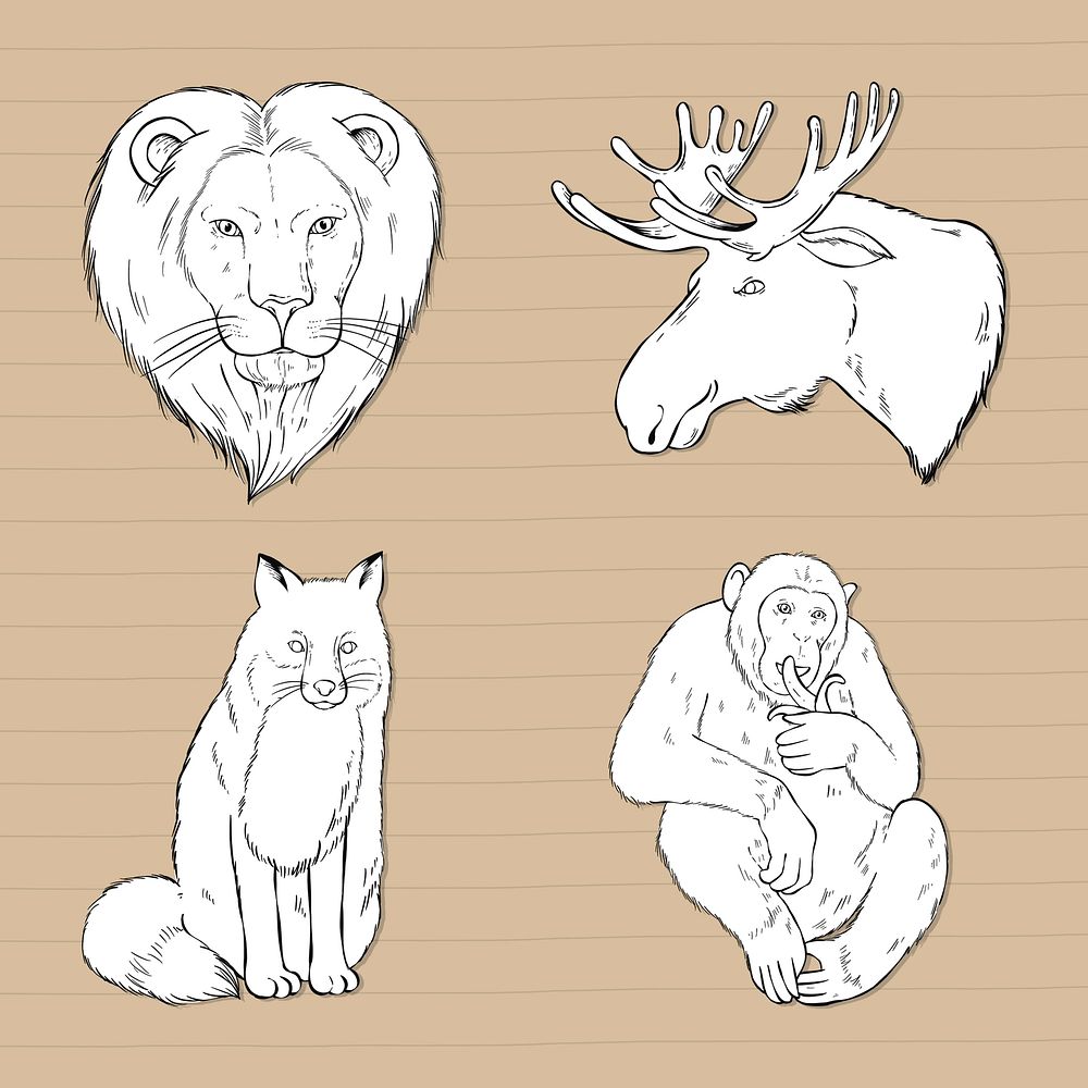 Vector wildlife sticker collection black and white