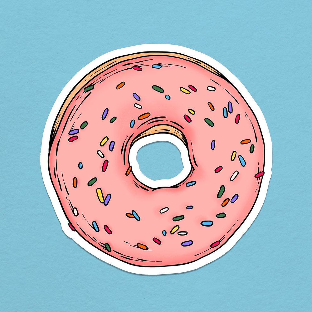 Pink glaze donut sticker with a white border