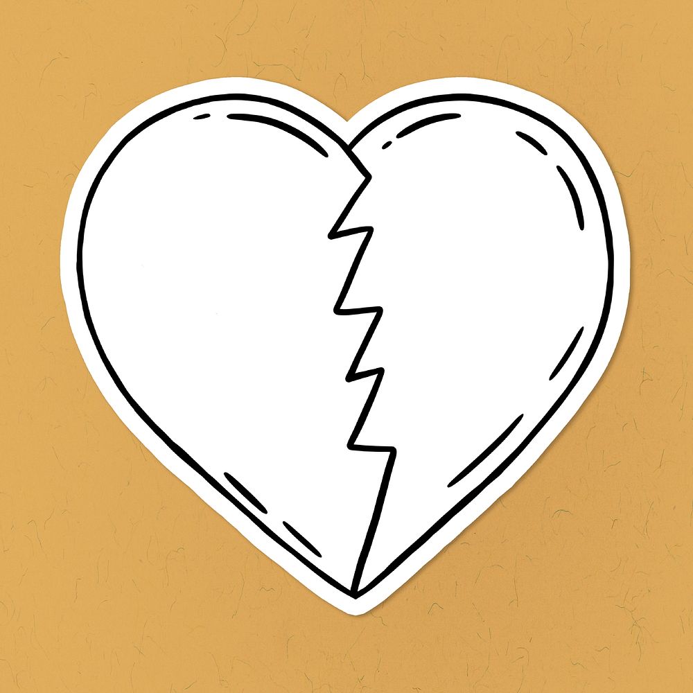 Broken heart sticker with a white border